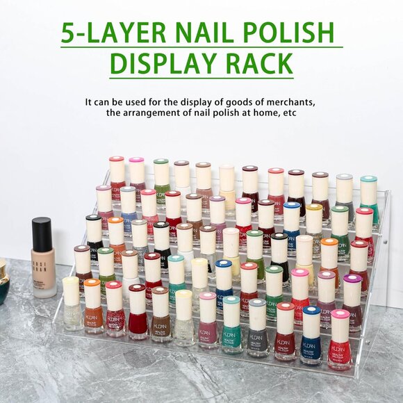 Acrylic 5 Tier 72 Bottle Nail Polish Organizer + 9 Section Spin Brush Caddy Set - Picture 4 of 15